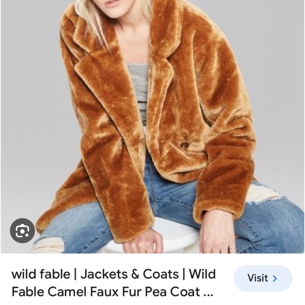 Wild Fable Camel Faux Fur Pea Coat - Women's